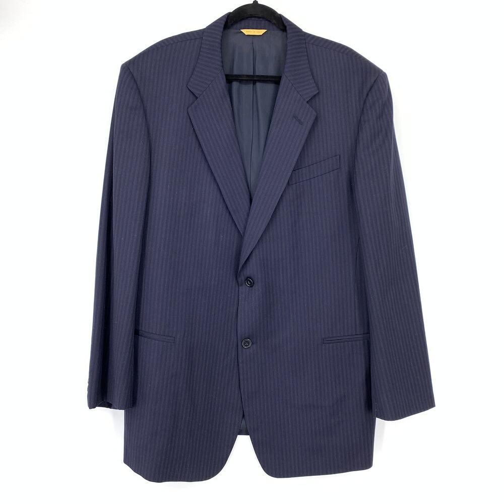 Donna Karan Signature Blazer Jacket Mens Size 48L Navy Blue Pinstripe 100% Wool